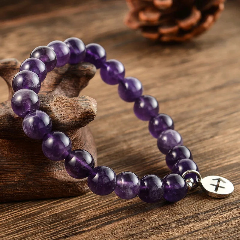 Natural Stone Beads Zodiac Stainless Pendant Bracelet for Women ST307