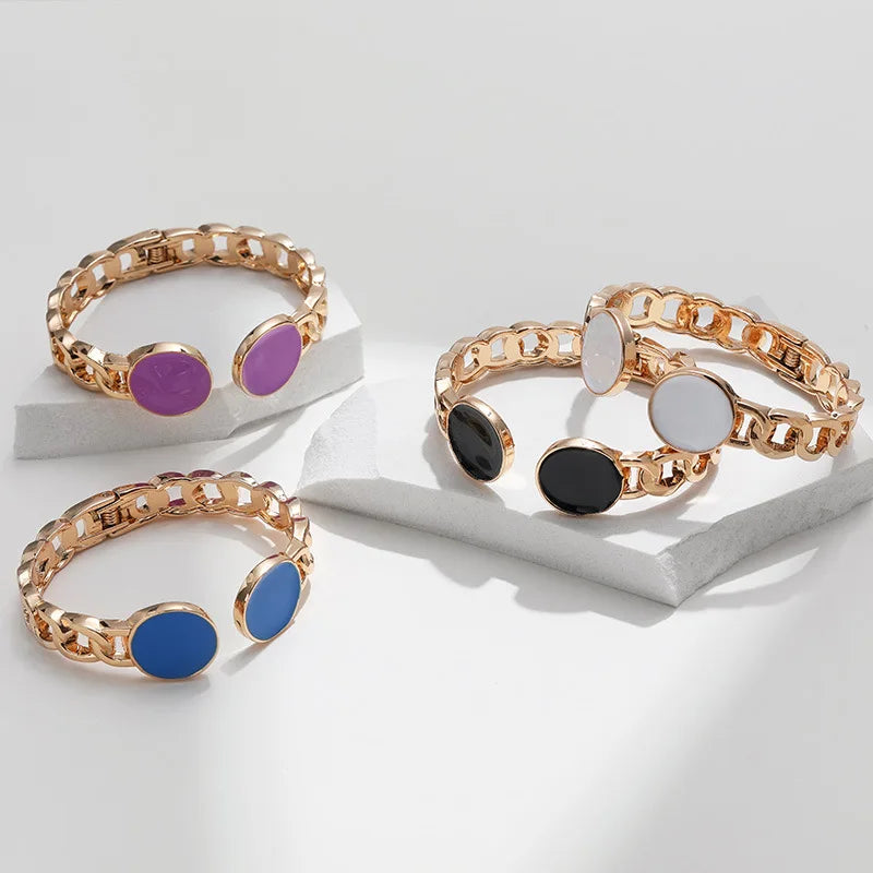 DHJ60614 Wholesale European and American Fashion Vintage Handmade Painting Enamel Craft Chain Style Exquisite Color Bangle