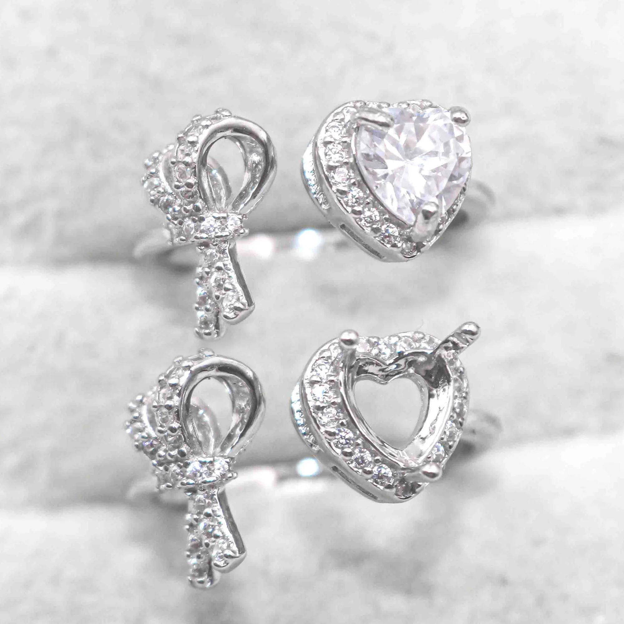 Sterling Silver 6*6mm Semi Mount Heart Shape Ring Empty Frame Blank Claws Setting S925 Base Without Center Stone for DIY Inlay