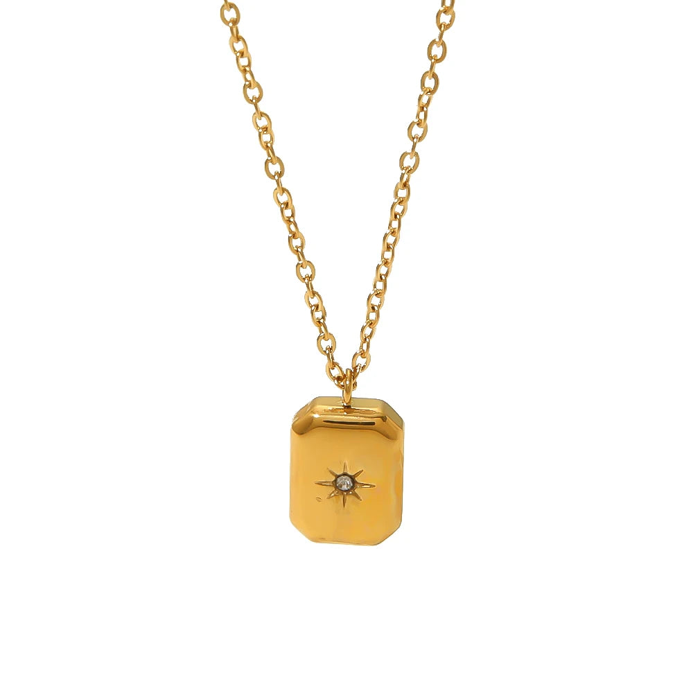 Hot Selling Customized Star Shaped Gold Plated Zircon Square Pendant Shell Necklace Wedding Jewelry Gift 2023