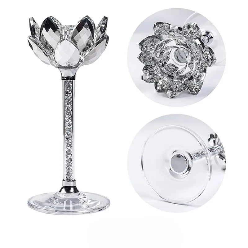 Crystal Lotus Tea Light Buddhist Candlestick Home Decoration Silver Lotus Flower Christmas Candle Holder Wholesale for Gift