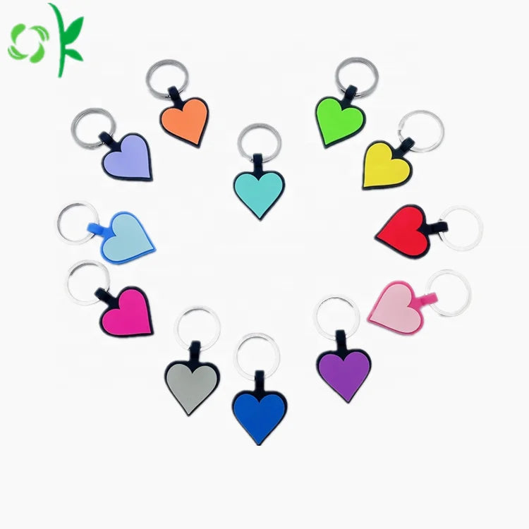 OKSILICONE Good Quality Heart Shape Tag Reusable Personalized Pet ID Silicone Pet Tags With Circle Ring for Animals Cat Dog Tag