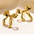 Classic Gold Silvery Plated Ribbon Bowknot Stud Earrings Cute Stainless Steel Bow Earrings Gift for Women