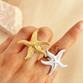 Beach Ocean Sea Life Style Gold Silver Stainless Steel Exaggerated Big Starfish Ring for Men Women
