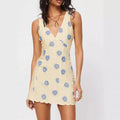 OEM/ODM V-Neck Sleeveless Dress Factory Supports Digital Printing Satin Contrasting Flower Linen Blended Dress Based Sample