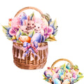 Promotional Easter Bunny Flower Basket 3D Pop-up Greeting Card with Art Paper Custom Color & Cute Bunny Design