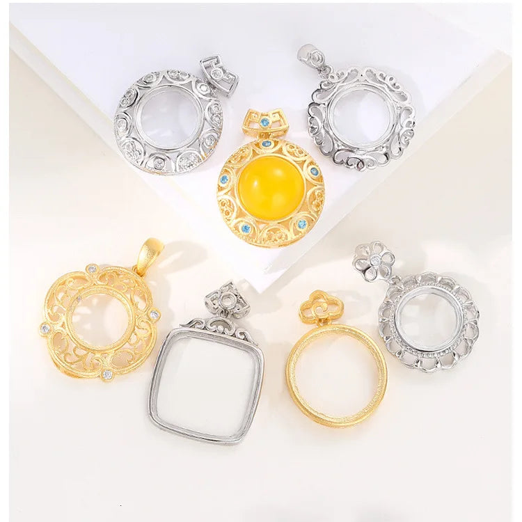 Dainty Micro Zircon Flower Round Base Pendant Setting Bezel Sterling Silver Gold Fine 925 for One Stone Gemstone No Prongs