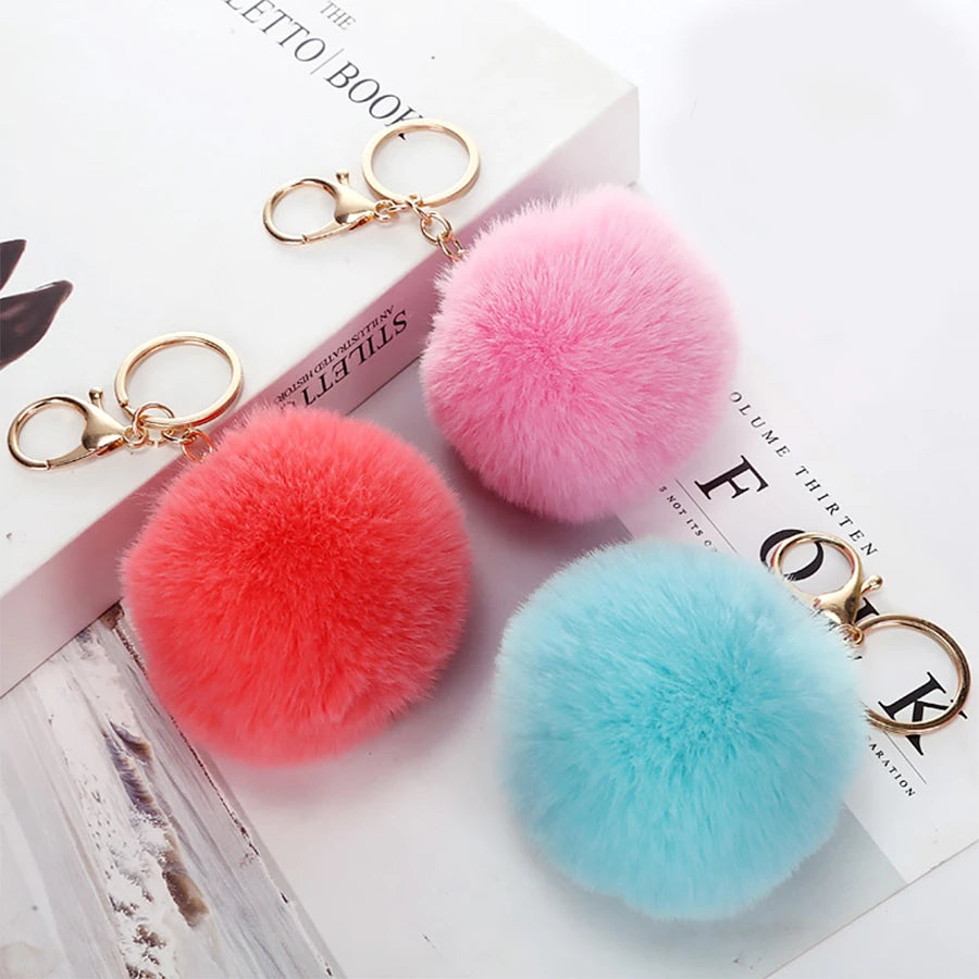 8cm Fluffy Pom Pom Keychain Soft Faux Rabbit Fur Ball Car Keyring Pompom Key Chains Holder Women Bag Pendant Jewelry