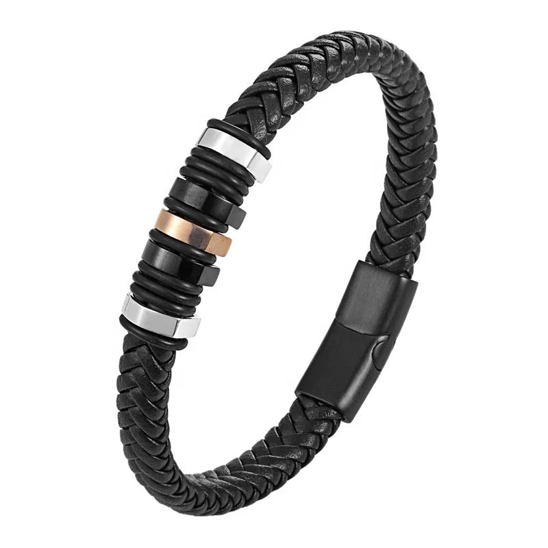 2024 Latest Men Jewelry Single Layer Black Leather Bracelet