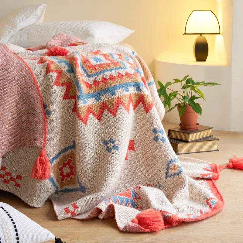 New Bohemian Moroccan Knitted Blanket Cross-Border Hot Air Conditioning Nap Blanket Floral Joyous Festival Woven Outdoor