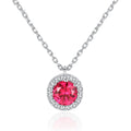 OAHLAN Fashion Jewelry 925 Sterling Silver Dainty Round Cut Simulated Ruby Pendant Necklace Halo for Women Girls Valentines Day