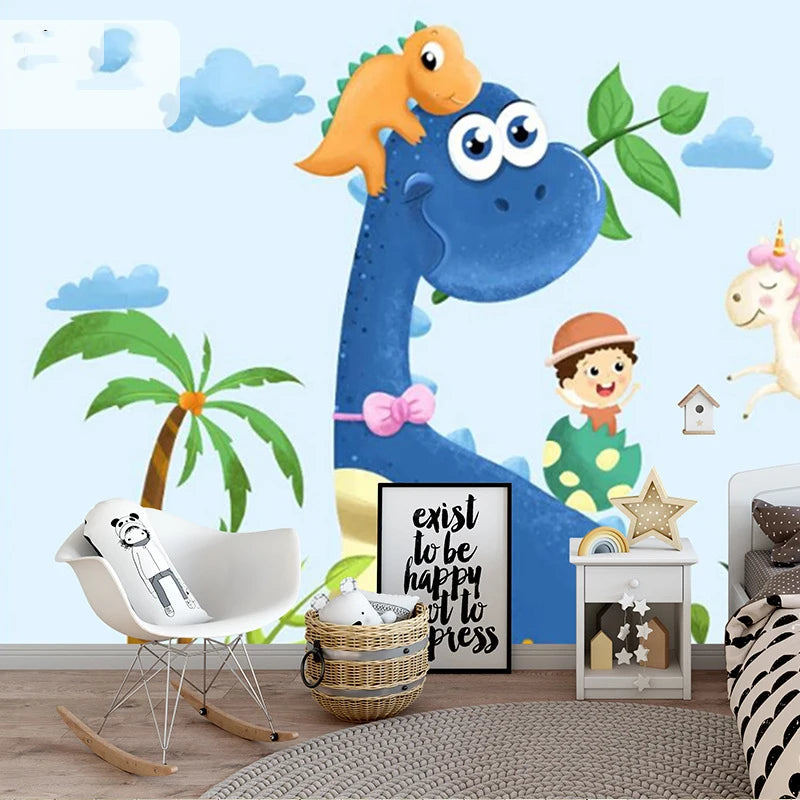 Cartoon Dinosaur Children's Room Background Wallpaper Forest Plant Pattern Wallpaper Whole House Wallpaper Mural