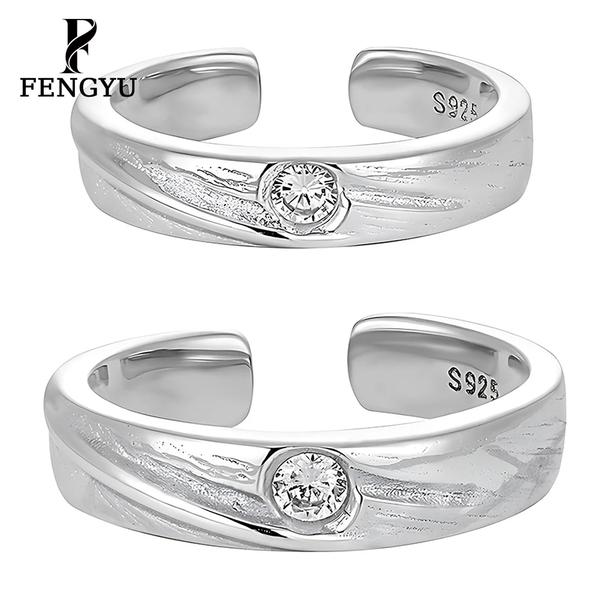 Fine Hammered Zircon Rings for Women 925 Sterling Silver Fashion Couple Adjustable Gemstone Ring Custom Jewelry Wholesale