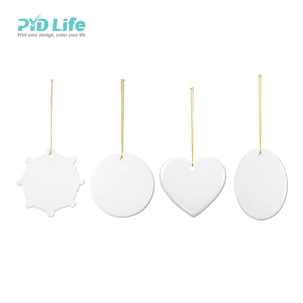 PYD Life 2025 Christmas Sublimation Ornaments Ceramic Heat Transfer Hanging Decorations Wholesale Custom Gifts