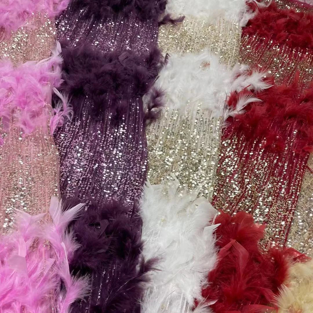 Quality 3d Tulle Lace with Feather Wedding Lace Fabric Nigerian Fancy Mesh With Feather Net Lace Fabric