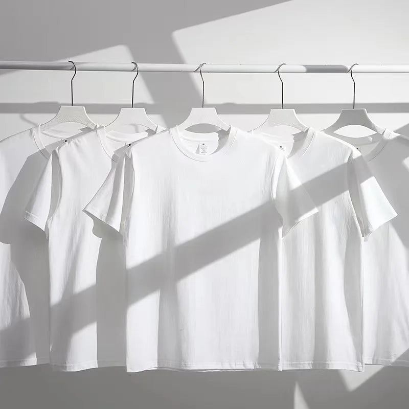 70% Polyester +30% Cotton Blended T-shirt Men's Short Sleeve Classic Fit Men's Sturdy Round Neck Shirt