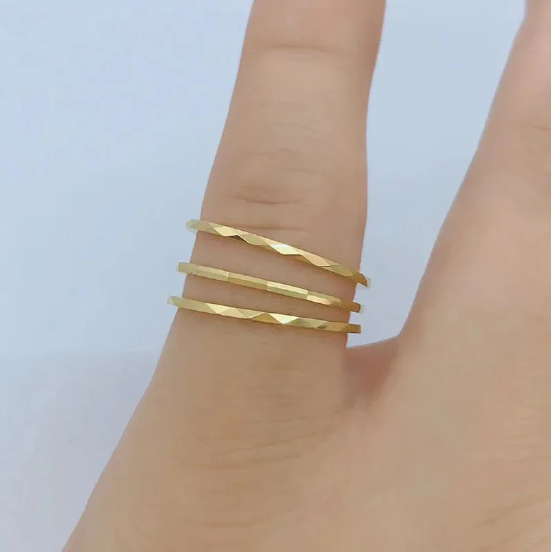 Joolim High End 18K Gold Plated Tungsten Steel Tangent Plane Dainty Rings for Women Finger Ring Non Tarnish 1mm