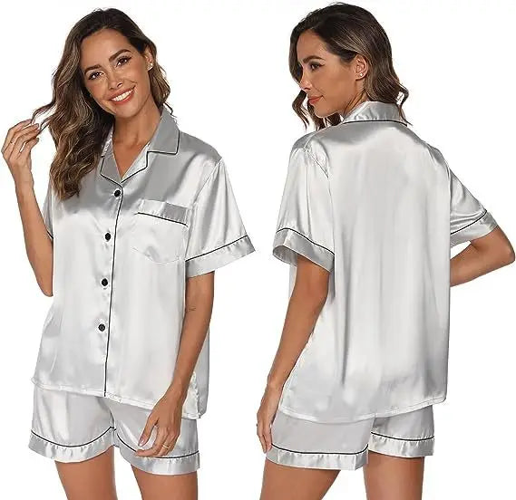 Ice Imitated Silk Ultra-Thin Breathable Elastic Waist Autumn Spring Knee Length Short Sleeved Smooth Women's Pajama Sleepwear