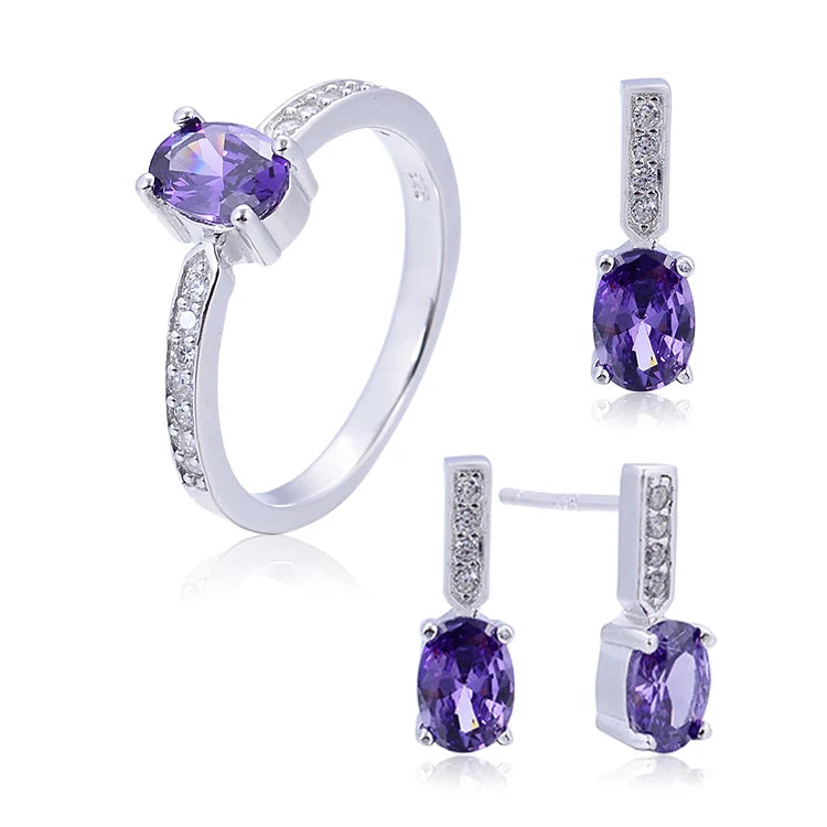 POLIVA Fashion 925 Sterling Silver Jewelry Set Aaa Cubic Zirconia Rhodium Plating Simple Amethyst Jewelry Sets Wedding Bridal