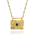Unique Personality Vintage Brass Plating Frosted Gold Natural Malachite Zircon Eyes Necklaces Jewelry Customization