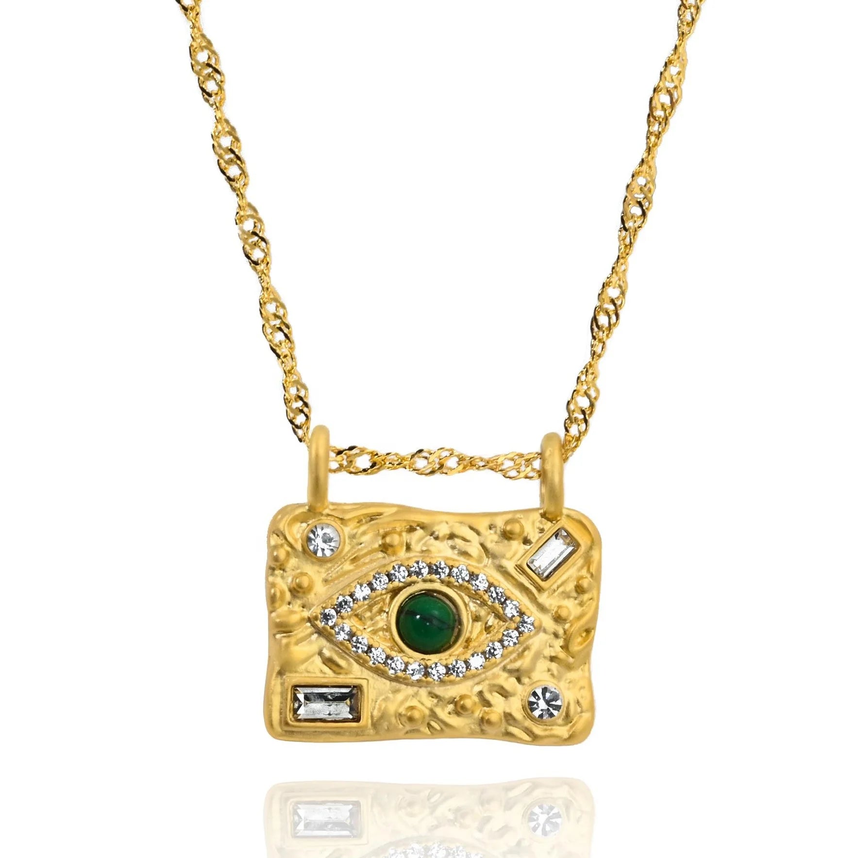 Unique Personality Vintage Brass Plating Frosted Gold Natural Malachite Zircon Eyes Necklaces Jewelry Customization