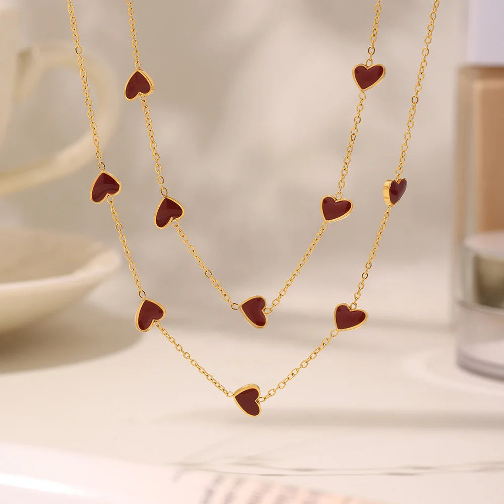 New Fashion  18K Gold PVD Plated Stainless Steel Drip NecklaceHeart Love Pendant Necklace for Women Jewelry Gift