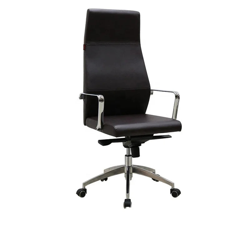 Guangdong Contemporary Design Adjustable Height Swivel Office Chair Synthetic Leather Brown Aluminum Alloy Base Wood Frame