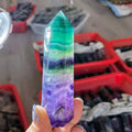 Wholesale Natural Hand Crafts Reiki Series Rainbow Fluorite Point Wand Tower Crystal Carving for Home Decoration LJ