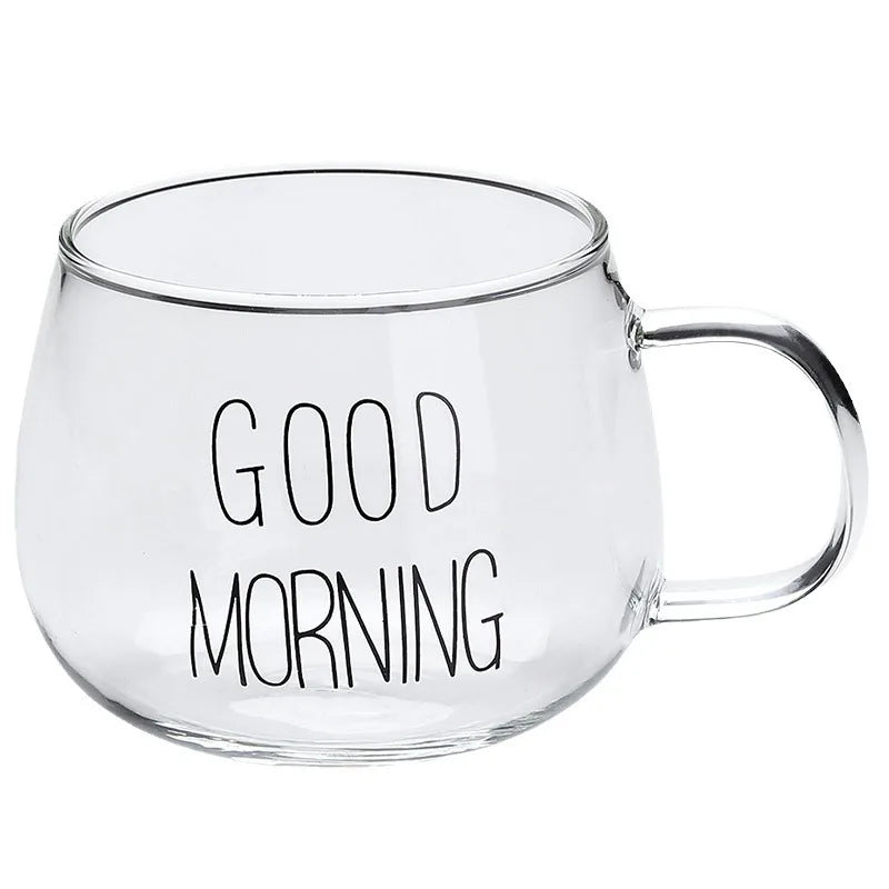 Good Morning Ceramic Glass Cup Reusable Glass Cup Breakfast Milk Juice Coffee Glass Cups for Household Gift