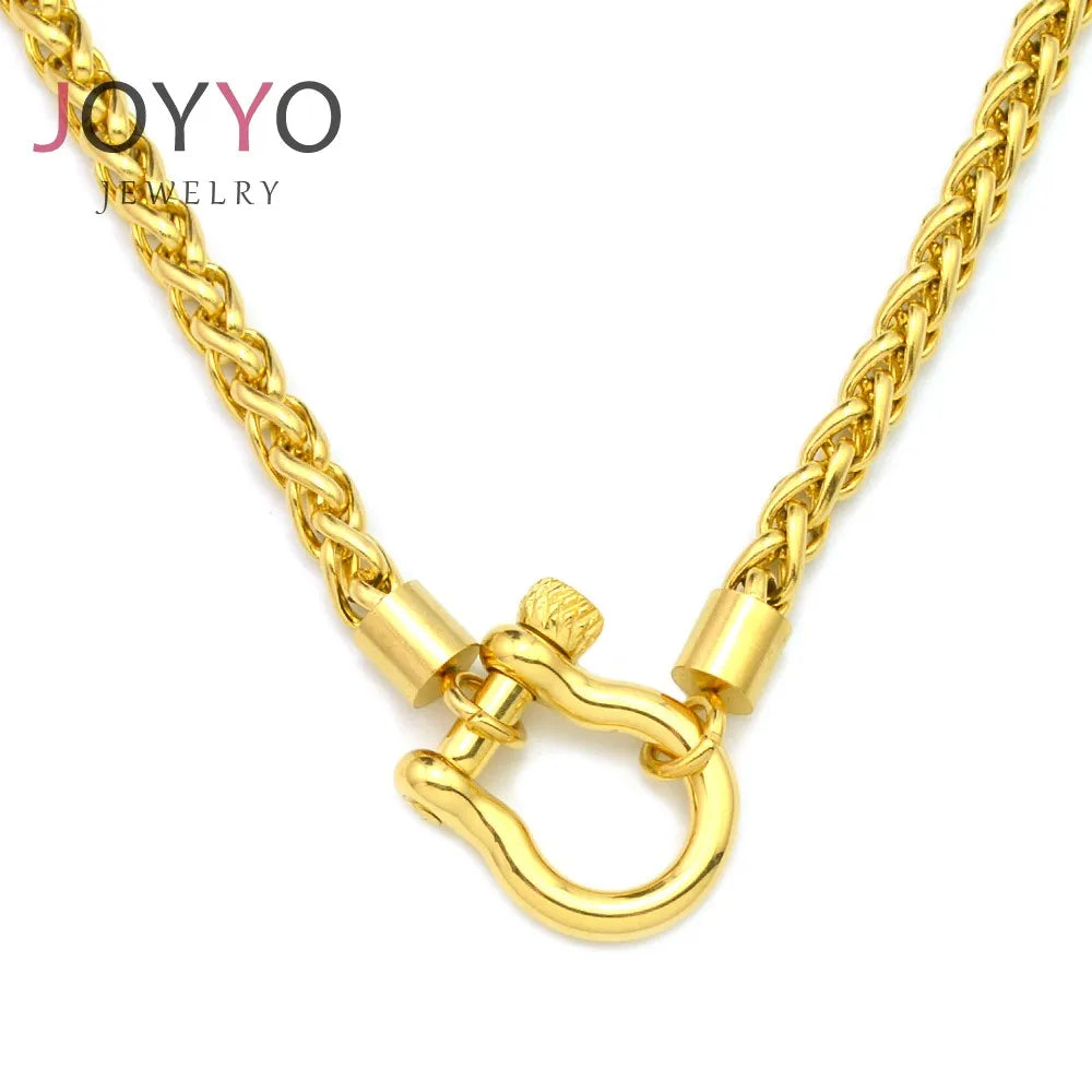 Customization Stainless Steel Jewelry Necklace Cuban Link Chain Gold Silver Lock Long Necklace Initial Men
