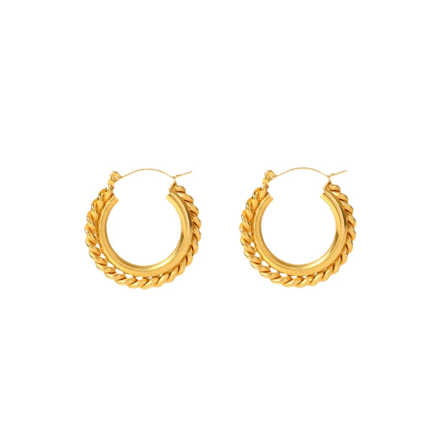 Hot Selling Double Layer Twist C-shaped Hoop Earrings 18k Gold Stainless Steel Tarnish Free Gift Jewelry Stud Earrings for Women