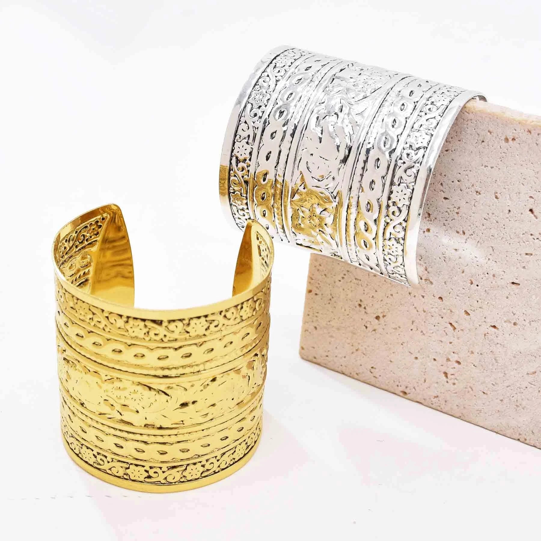 Gold Silver Bronze Alloy Open Bracelet for Women European Fashion Simple Cuff Bangle Bracelets