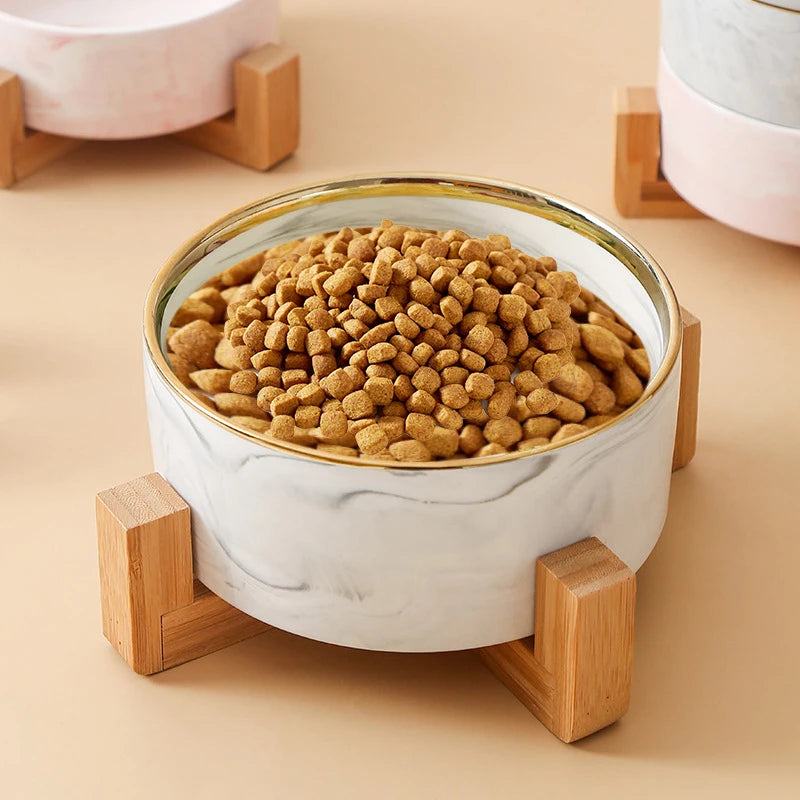 ZMaker Wholesale Custom Ceramic Dog Food Bowl with Wooden Stand Pet Cat Feeder Water Bowl