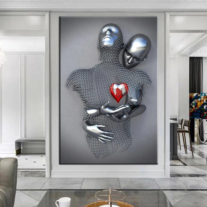 Lover Romantic Couples Figure Statue Canvas Paintings Abstract Sculpture Poster and Prints Wall Art Picture for Home Room Decor