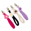 Macrame Key Chains Handwoven Boho Floral Wrist Cotton Rope DIY Car Key Lanyard Keychain Crochet Flower Keychain Wristlet Keyring