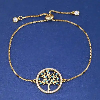 HOVANCI Vintage Adjustable Gold Plated Bracelet Hotsale Circle Tree of Life Zircon Unique and Stylish Accessory