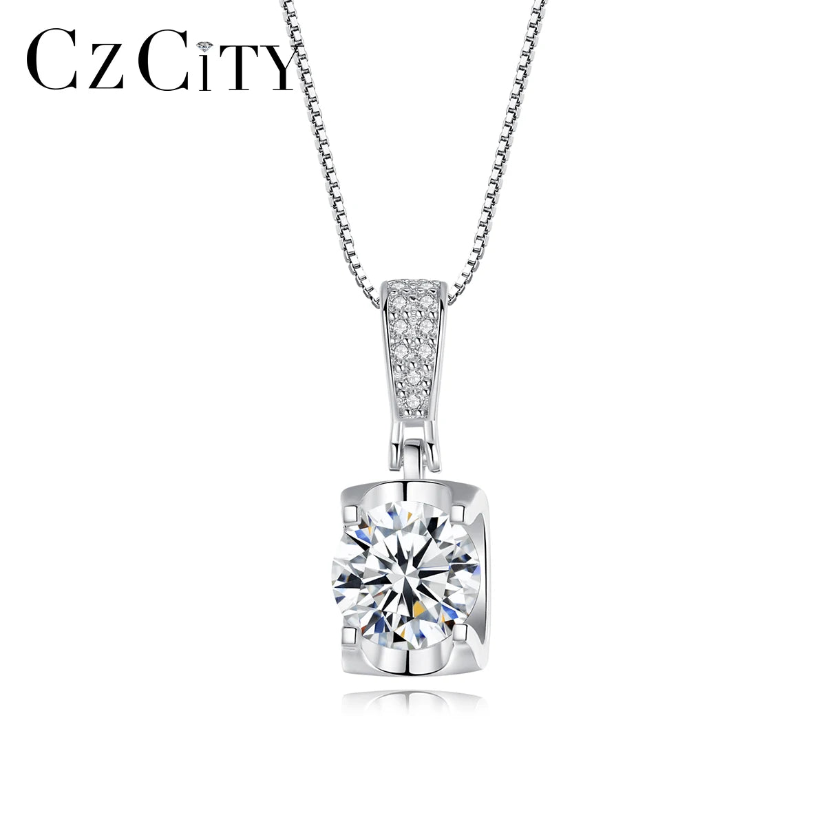 CZCITY Moissanite Gemstone Jewelry Round Brilliant Cut Moissanite Pendant Necklace 925 Sterling Silver Charm Pendant Necklace