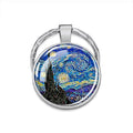 Handmade Glass Cabochon Dome Van Gogh Starry Night Keychain Gift Art Picture Pendant Jewelry Key Rings Key Chain