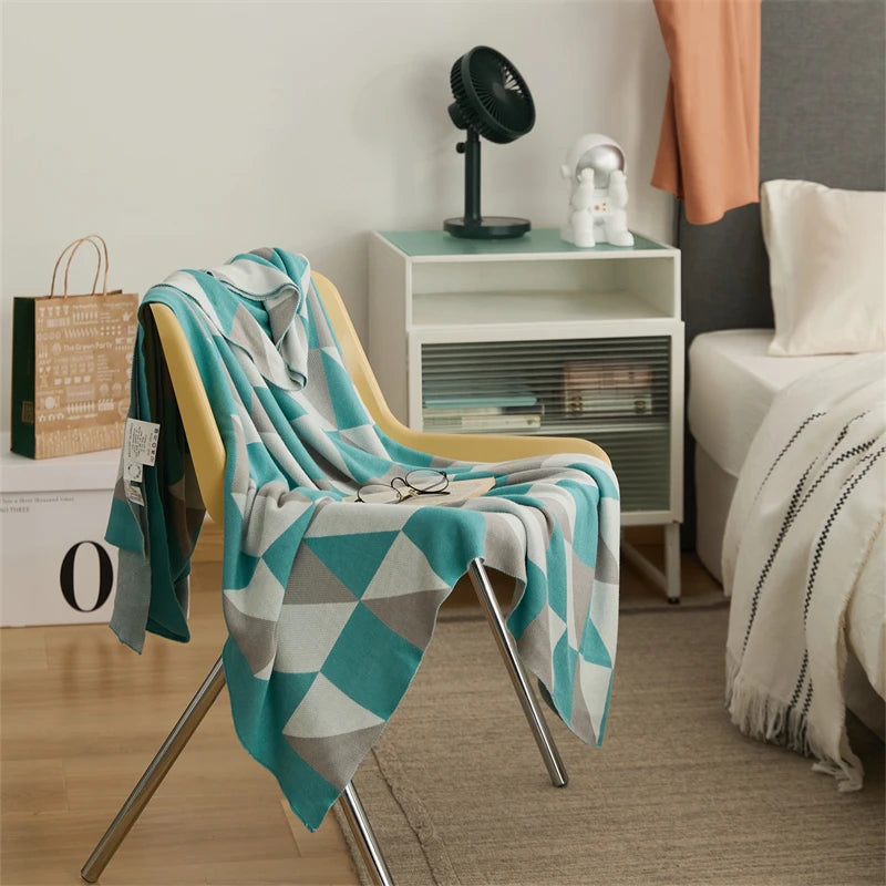 Summer Cooling Knitted Plaid Blanket Nature Bamboo 3D Illusion Three Color Contrast Bed Cool Breathable Quilt Blanket