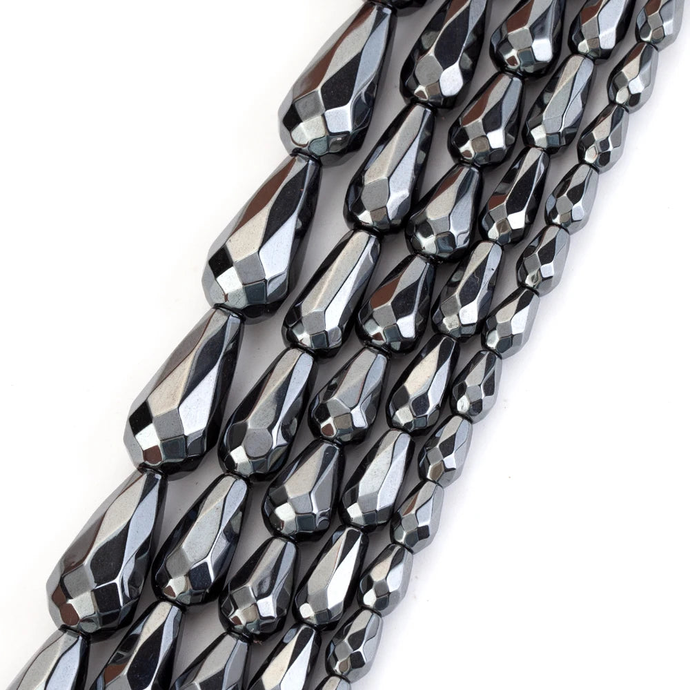 Natural Stone Beads Faceted Water Drop Shape Black Hematite Loose Spacer Beads for Jewelry Making DIY Charm Bracelet Accessories