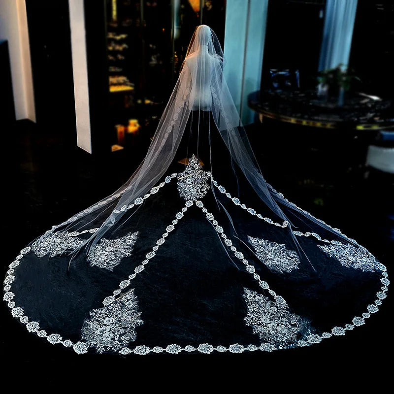 ROMANTIC Luxury Bridal Veil One-Layer Ivory Pearl Bead Cathedral Wedding Veil