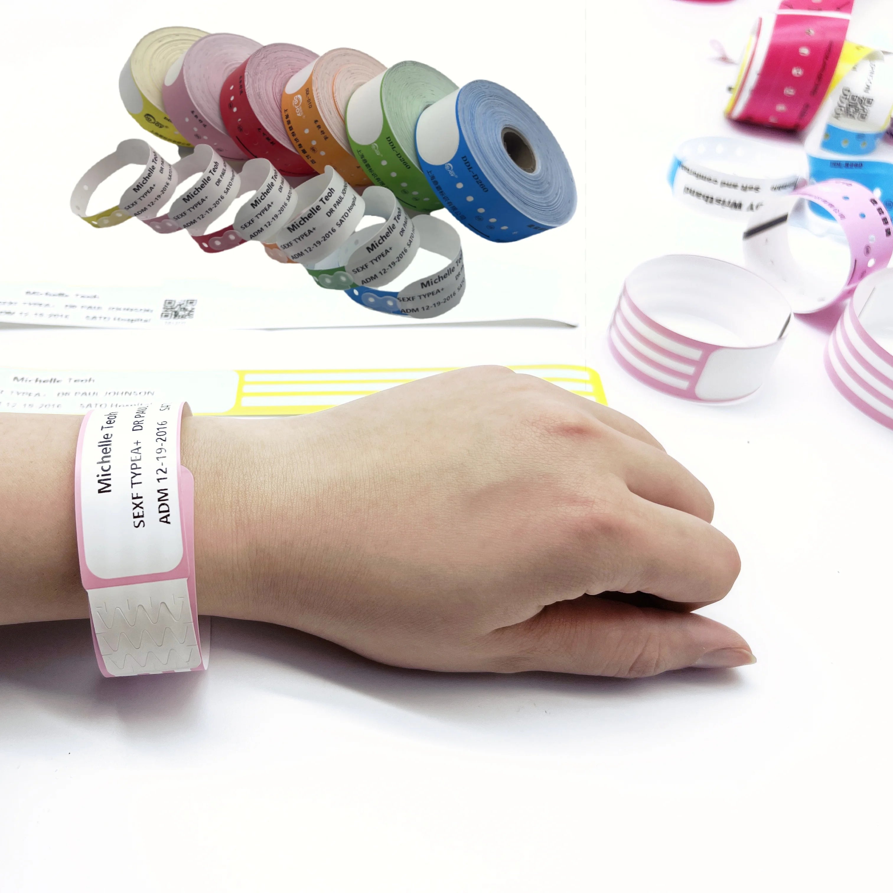 Custom Logo Yourself Printable Paper Identification Wristband Self Adhesive Thermal Barcode Bracelets