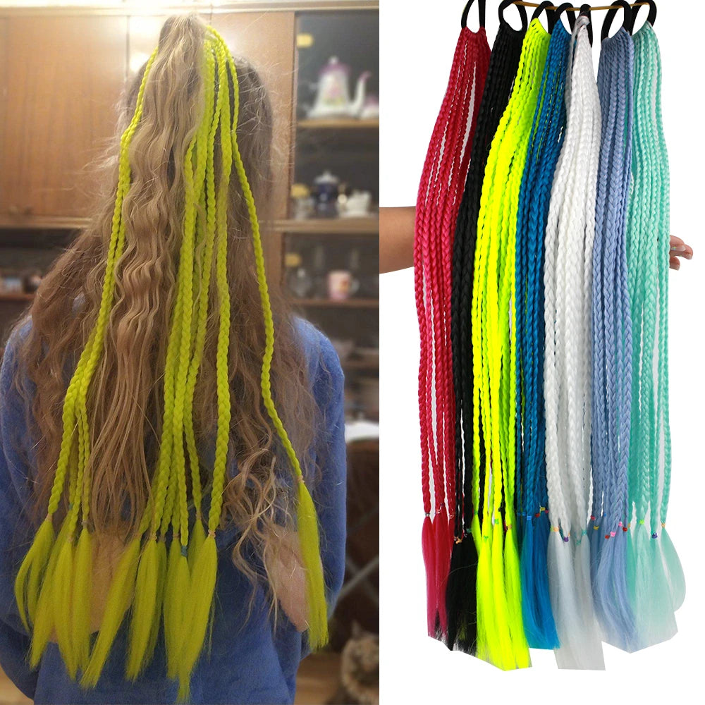 Crochet Synthetic Hair Piece Ponytail With Hair Rubber Bands Long Box Ombre Braiding Hair Extensions Braid 24 Inch