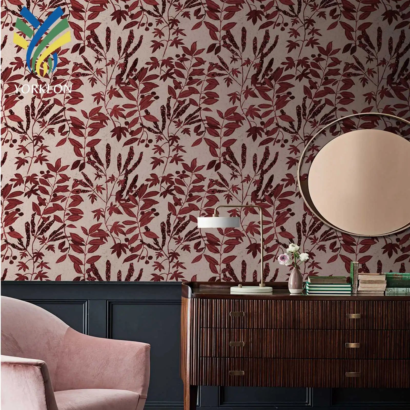 YF-PL 1 Modern 3D Effect Embossed Waterproof Nature PVC Leaves Wall Paper for Home Decor and Bedroom Decoration
