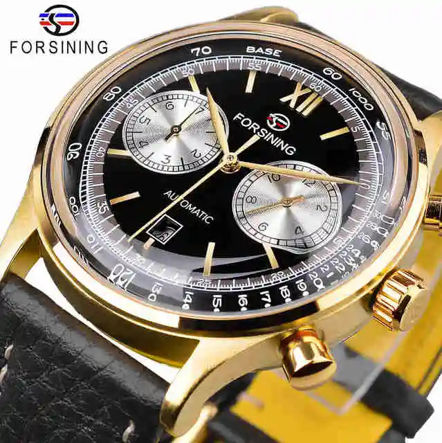 Forsining 147A Classic Retro Automatic Mens Watch Wholesale Calendar Chic Brand Brown Leather Belt Business Mechanical Watches