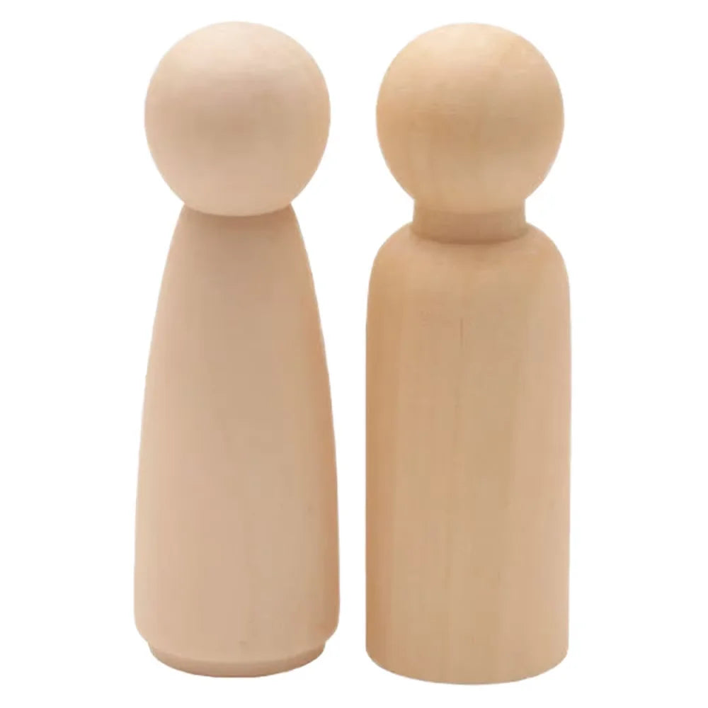 Tailai 2pcs/set 75mm Natural Wooden Peg Dolls -Paintable Figurines for DIY Crafts Home Decor & Personalized Creative Gift