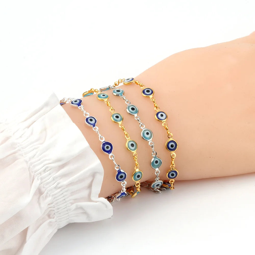 Wholesale Non Tarnish Silver 18K Gold Plated Lucky Turkish Blue Evil Eye Bracelet Jewelry for Women