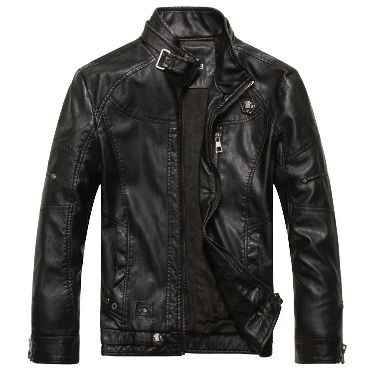 Manufacturers Direct Sales of Men's Motorcycle Leather to Do Old Wash Collar Plus Fleece Men's Leather Coat