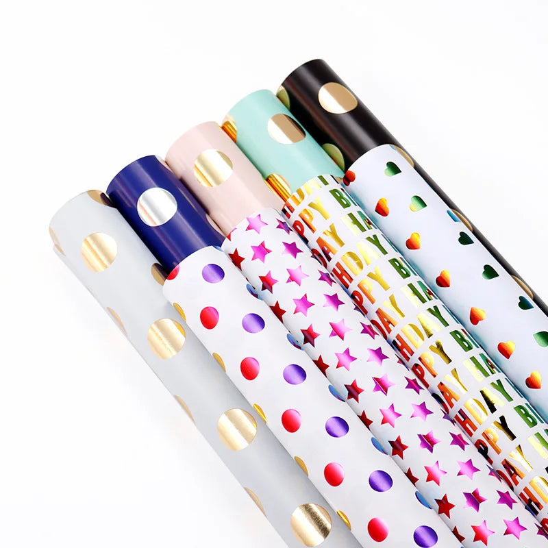 Gift Box Packaging Paper With Stamping Gold Dot and Color Pattern