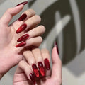 Private Label Long Salon Gel Press on Nails Almond Cat Eye Red Nails Fake Artificial Fingernails Gel Nails Press Ons